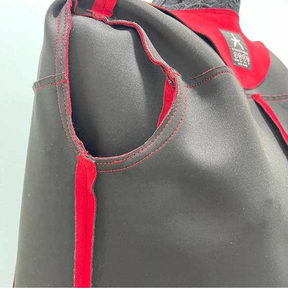 Red Faux Suede Stretch Snap Close Coat Collarless Jacket Pockets Travel - Picture 12 of 16